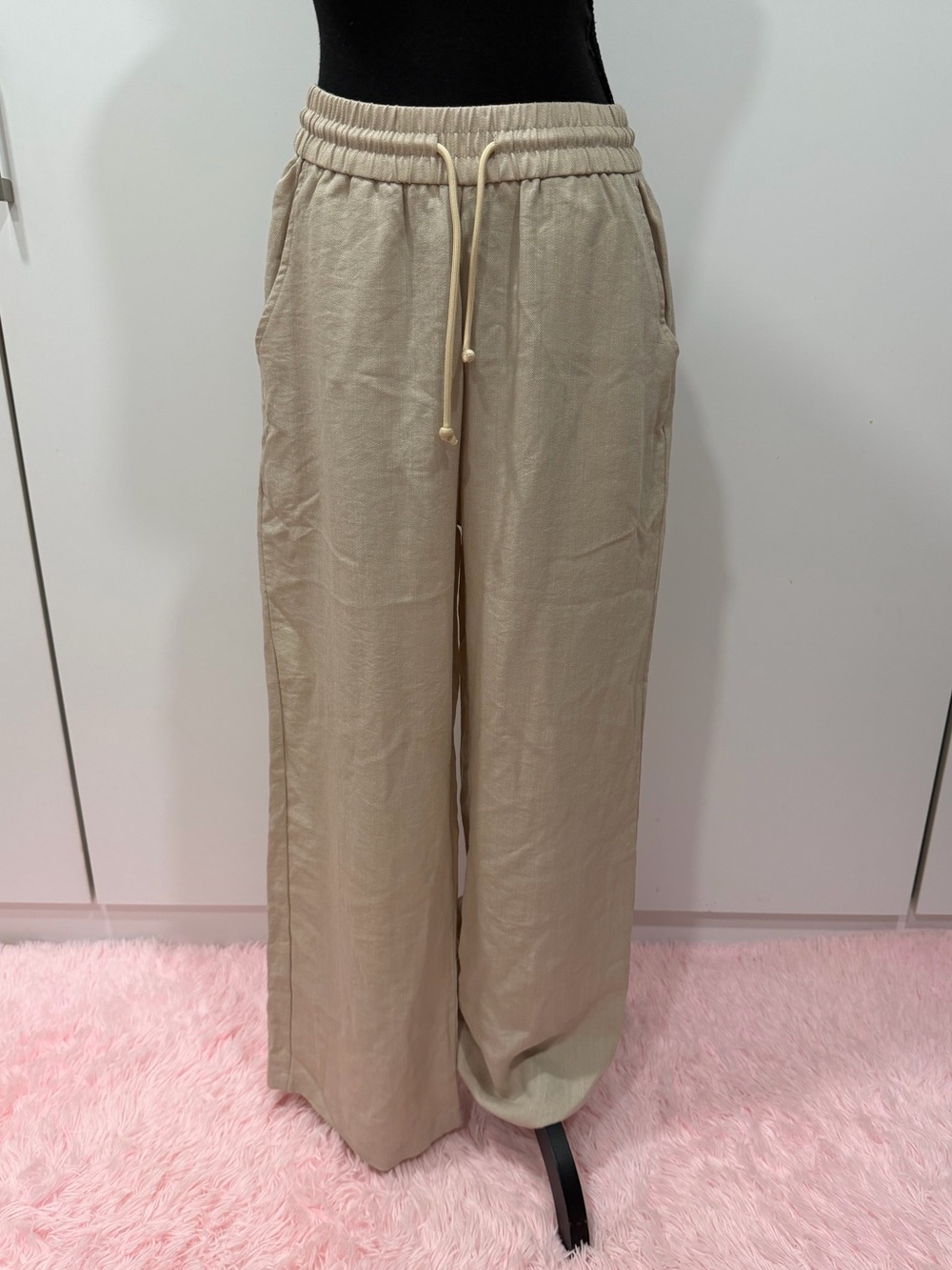 HALARA Beige Wide Leg Drawstring Lounge Pants